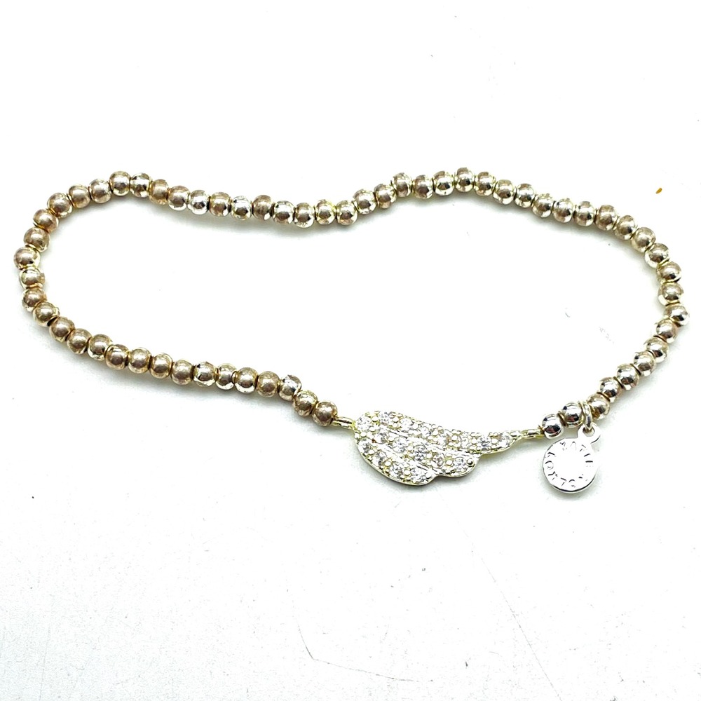 Katie Loxton Silver Tone Stretch Bracelet Crystal Angel Wing Charm Signed